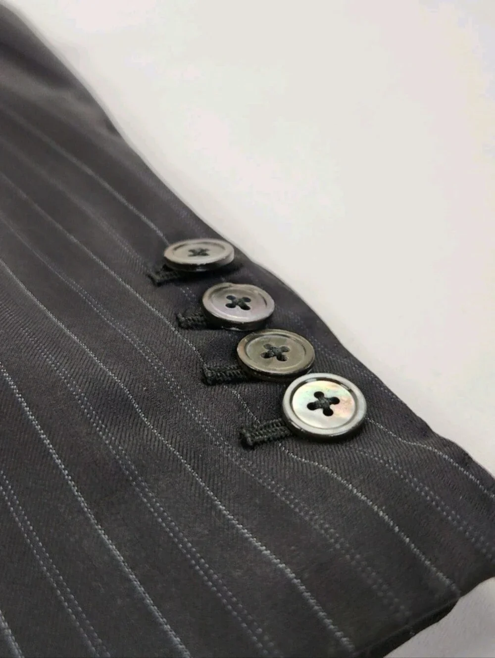 Burdi Chicago Suit Jacket Mens 44 Black Pinstripe 100% Super 150's Wool Handmade